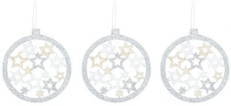 Koule dřevěná s glitry na zavěšení 7,5 cm, 3 ks