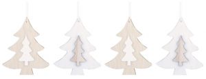 Stromek dřevěný na zavěšení 7 cm, 4 ks