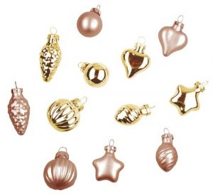 Sada skleněných ozdob zlaté 3-4 cm 12 ks