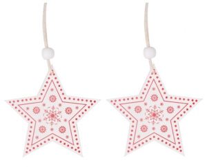 Dřevěné hvězdy na zavěšení bílé 8 cm, 2 ks v sáčku