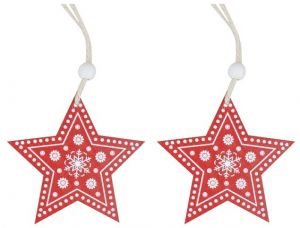 Dřevěné hvězdy na zavěšení červené 8 cm, 2 ks v sáčku