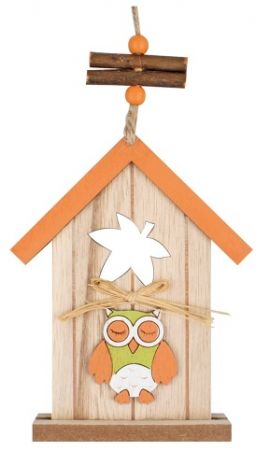 Dřevěná budka na zavěšení oranžová 15 cm