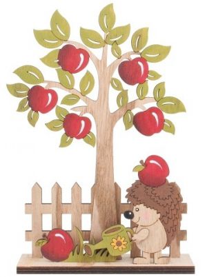 Dřevěný strom s plotem a ježkem 23 cm