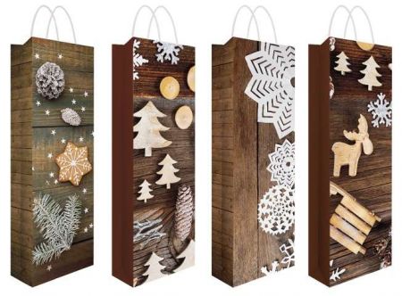 Taška vánoční na lahev s glitry 12 x 36 x 9 cm