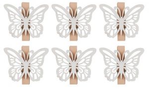 Motýli dřevění na kolíčku 4 cm, 6 ks v sáčku