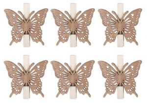 Motýli dřevění na kolíčku 6 cm, 6 ks v sáčku