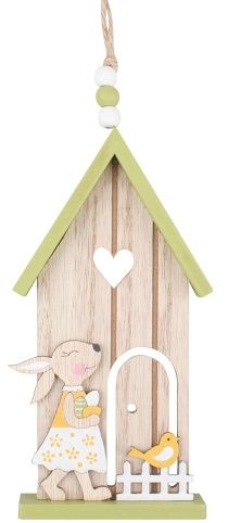 Domeček se zajíčkem zelený na zavěšení 16 cm