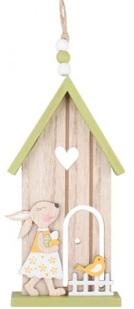 Domeček se zajíčkem zelený na zavěšení 16 cm