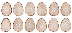 Dřevěná vajíčka s lepíkem 3 cm, 12 ks v sáčku