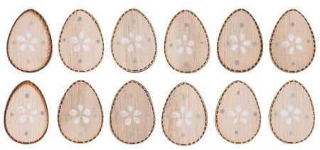 Dřevěná vajíčka s lepíkem 3 cm, 12 ks v sáčku