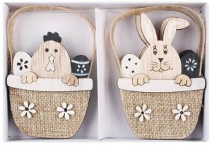 Dřevěný košík 8,5 cm, 4 ks v krabičce