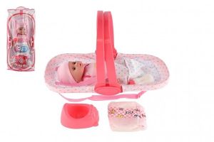 Panenka/miminko s nosítkem mrkací čurající plast 36cm pevné tělo s doplňky na bat. se zvuk