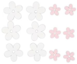 Kytky dřevěné růžové a bílé, mix velikostí 12 ks