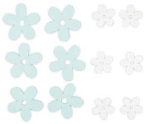 Kytky dřevěné modré a bílé, mix velikostí 12 ks