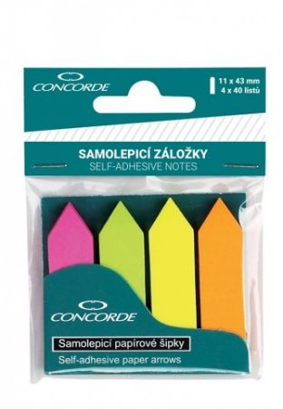 Samolepící záložky CONCORDE 4x40l., šipky, neon