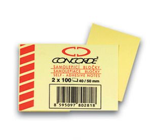Samolepicí bloček CONCORDE 40 x 50mm, 2 x 100 listů, žlutá