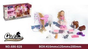 Hrací set koník s panenkou a kočičkami