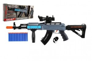 Samopal na pěnové náboje + náboje 12ks plast 60cm na baterie se světlem, zvukem v krabici