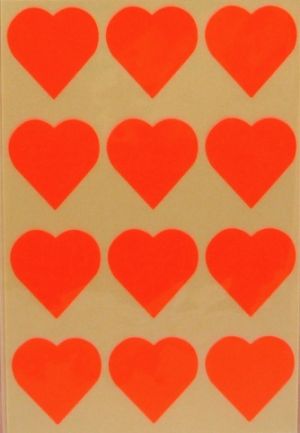 Samolepky srdce fluo oranžové 31x31 60ks