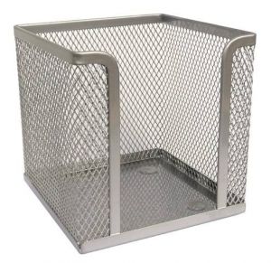 Stojánek na papírky 9,8x9,8 prázdný stříbrný drátěný