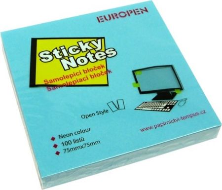 Notes Y neon 75 x 75 modrý