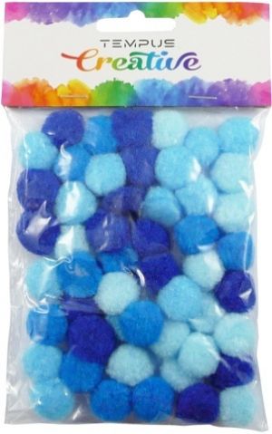 Pom poms 20mm mix modrých 50ks