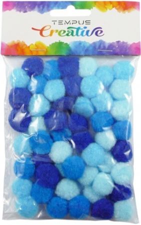 Pom poms 20mm mix modrých 50ks