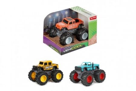 Auto terénní velká kola plast 8cm na volný chod mix druhů v krabičce 11x8x8cm