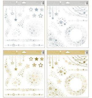 Okenní fólie vánoční - lesklé hvězdy 30x33,5cm