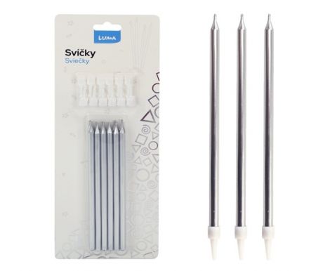 Svíčka  12ks, PARTY stříbrná LUMA