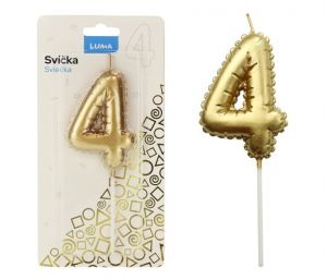 Svíčka č. 4 balónek ZLATÝ LUMA