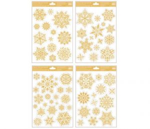 Okenní fólie vánoční - leská vločky zlaté 20 x 30cm