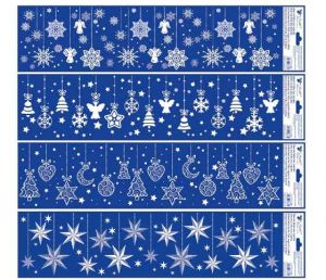 Okenní fólie vánoční - pruh s glitry bílé visící ozdoby 64 x 15cm