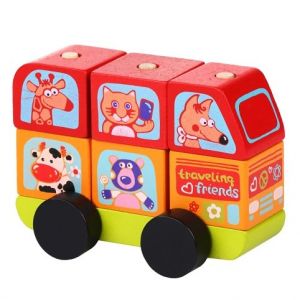 CUBIKA 13197 Minibus šťastná zvířátka - dřevěná skládačka 7 dílů