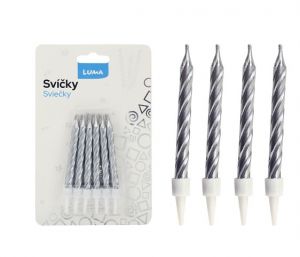 Svíčka 12ks Spirála stříbrná
