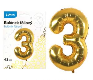 Balónek foliový č.3 ZLATÝ 43 cm LUMA