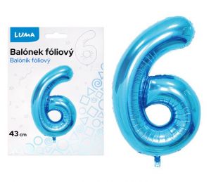 Balonek foliový č.6 MODRÝ 43 cm LUMA
