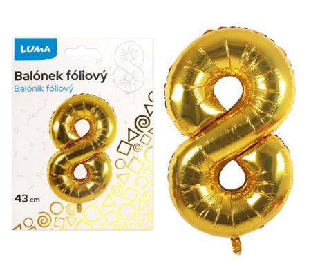 Balónek foliový č.8 ZLATÝ 43 cm LUMA
