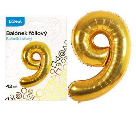 Balónek foliový č.9 ZLATÝ 40 cm LUMA