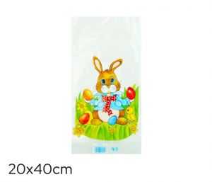 Sáček velikonoce čirý zajíc s mašlí 200x400mm LIKA
