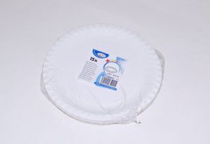 Papírové talíře kulaté, mělké, recykl., prům. 23cm. 15ks