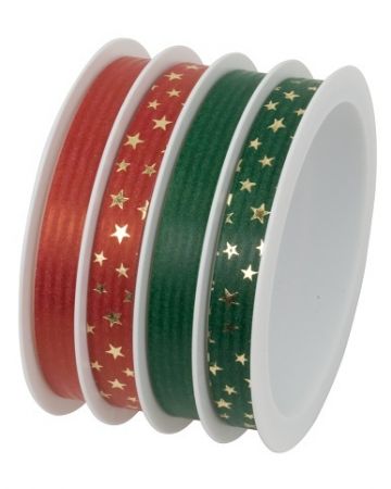 Stuha multi 4x10 mm x 3,5 m, barevná s hvězdičkami