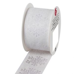 Stuha textilní 2mx40mm, bílá s vločkami