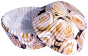 Papírové košíčky na Muffiny a cupcakes 50ks č. Muf-48 bílé růže svatební design