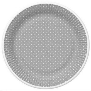 Párty talířky 22,7cm 8ks Maki Daisy šedý s bílými tečkami