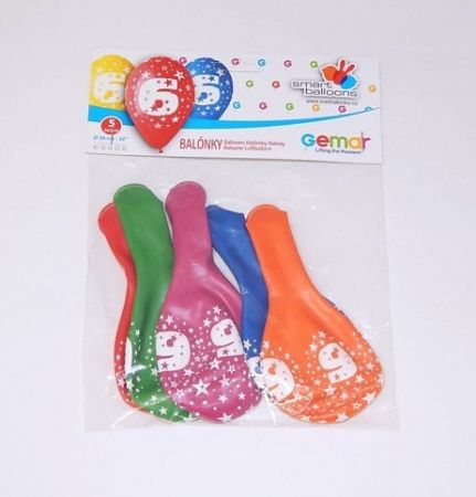 Balónek nafukovací s číslem "6" 5ks