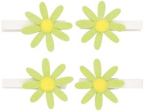 Kytičky zelené s glitry na kolíčku 5 cm, 4 ks v sáčku