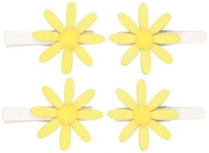 Kytičky žluté s glitry na kolíčku 5 cm, 4 ks v sáčku