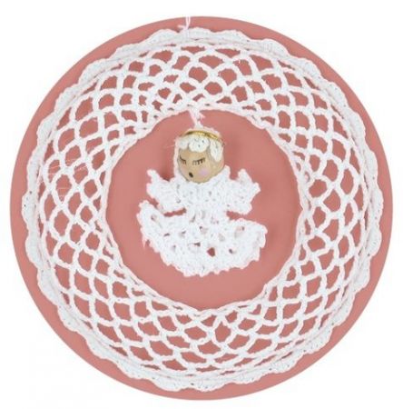 Háčkovaný věnec s andělem 15 cm