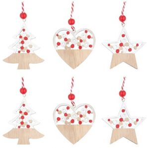 Vánoční ozdoby na zavěšení 6 cm, 6 ks, červený korálek